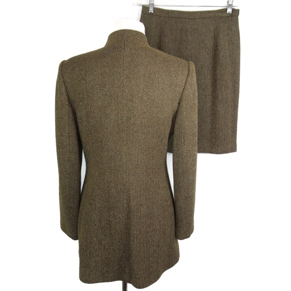 BRIGHTON Vintage Tweed Harringbone Blazer Jacket Skirt Set Womens Size 42 US 12 - Picture 2 of 13